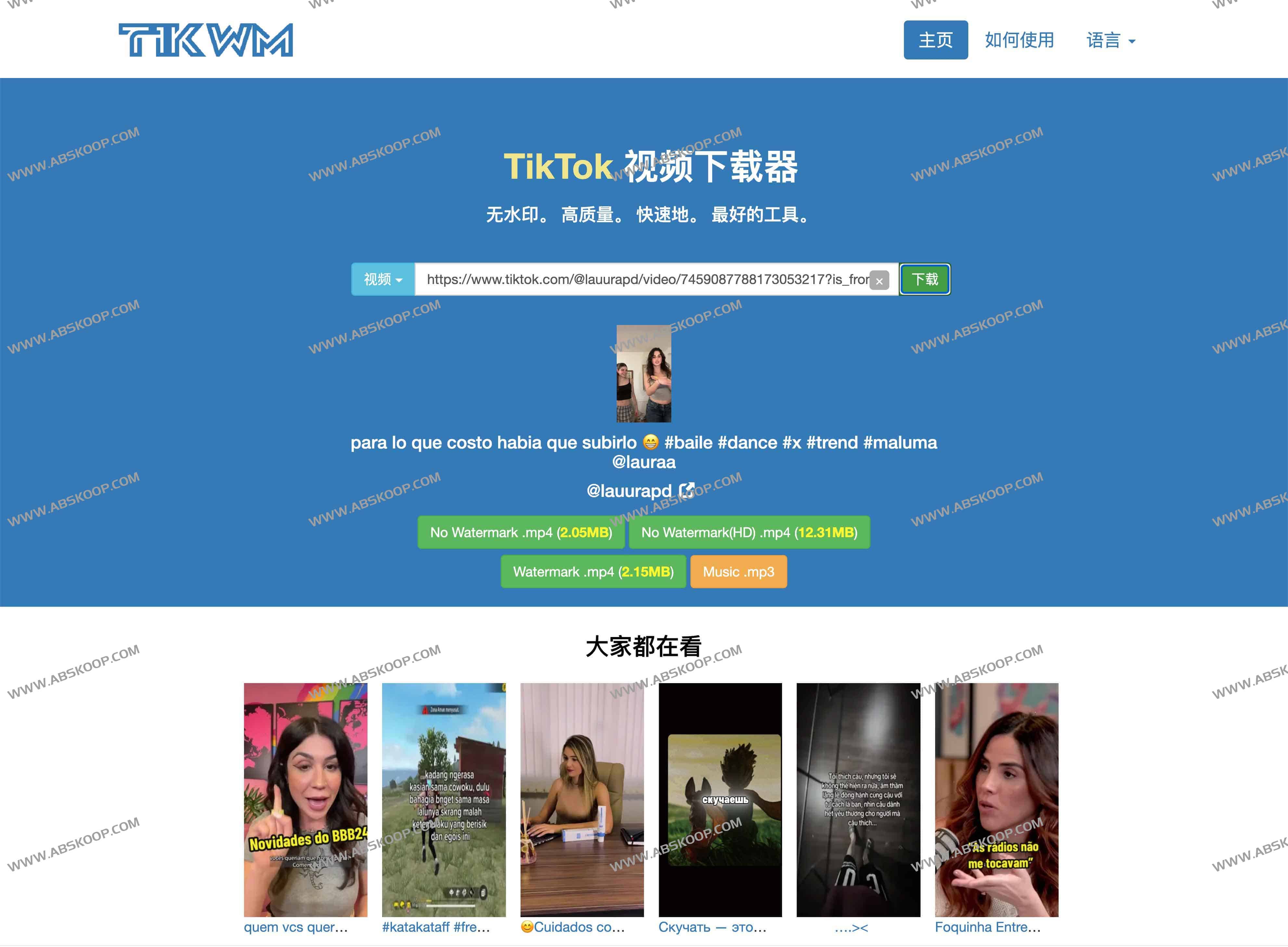 免费国际版抖音Tiktok视频无水印下载器-TikWM 免费国际版抖音Tiktok视频无水印下载器-TikWM