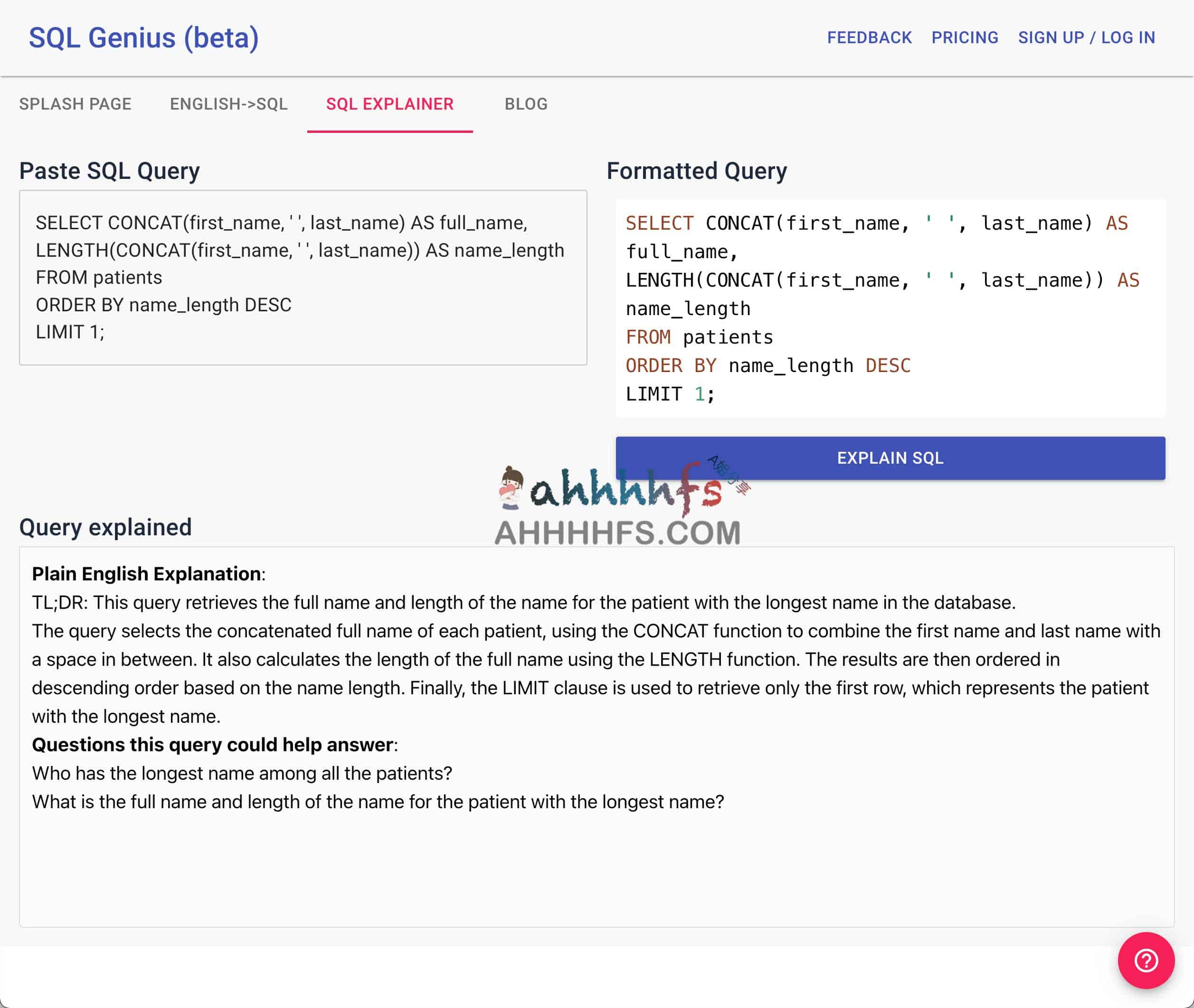 SQL Genius-在线人工智能AI数据库SQL生成器和解析器 SQL Genius-在线人工智能AI数据库SQL生成器和解析器