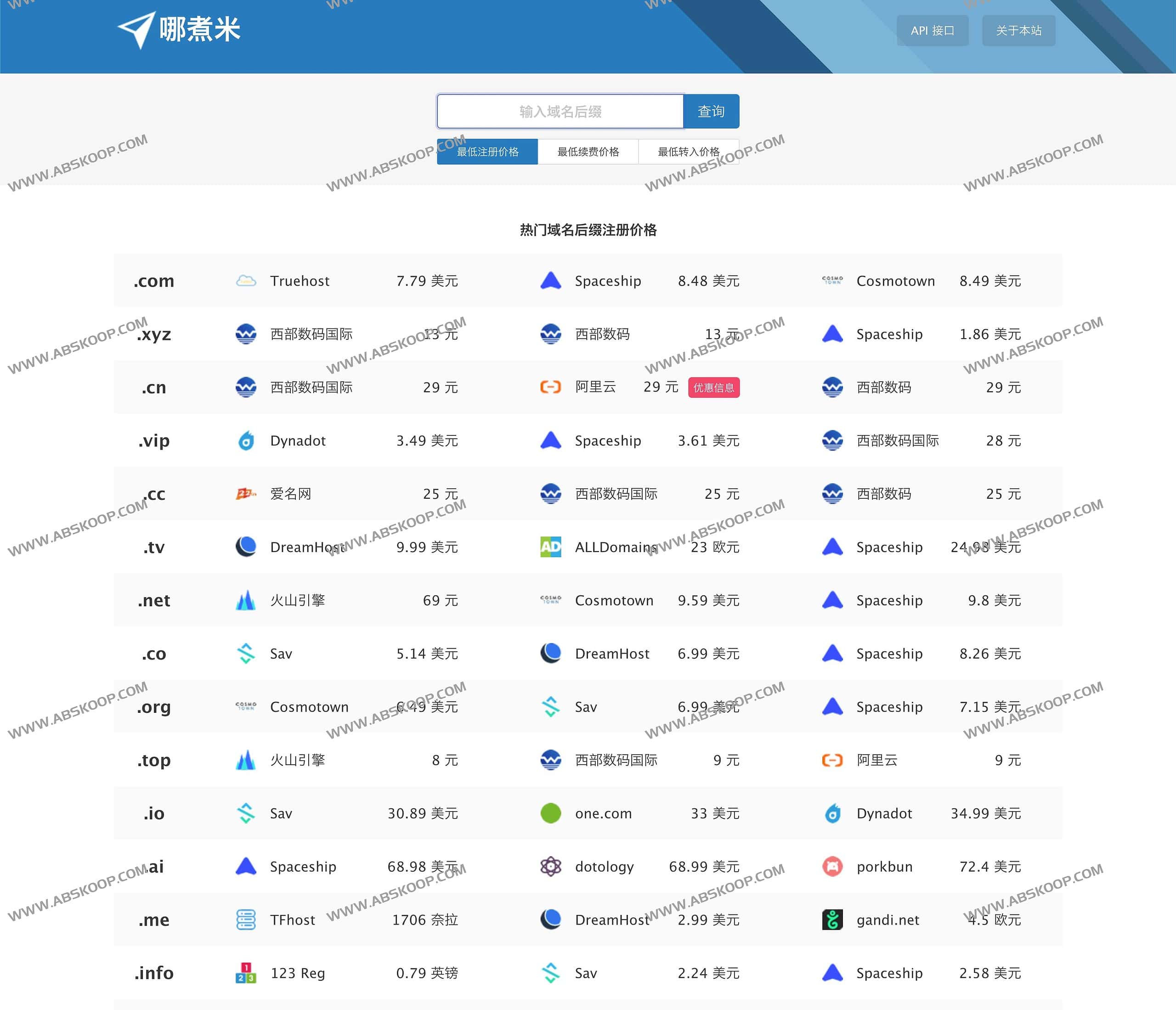 哪煮米-在线全网域名比价平台 一站比价 哪煮米-在线全网域名比价平台 一站比价