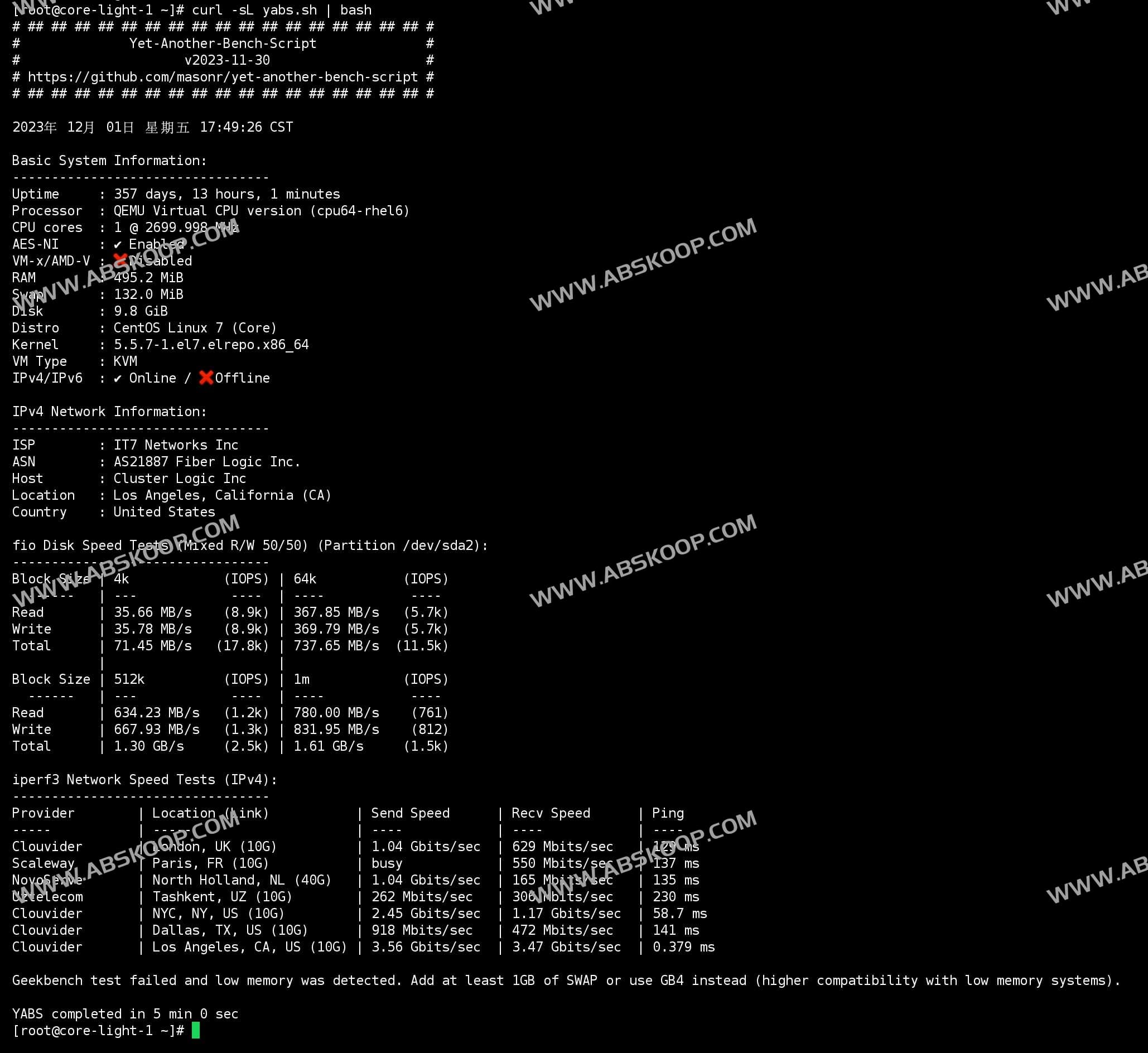 YABS-Linux 服务器性能测试脚本 YABS-Linux 服务器性能测试脚本