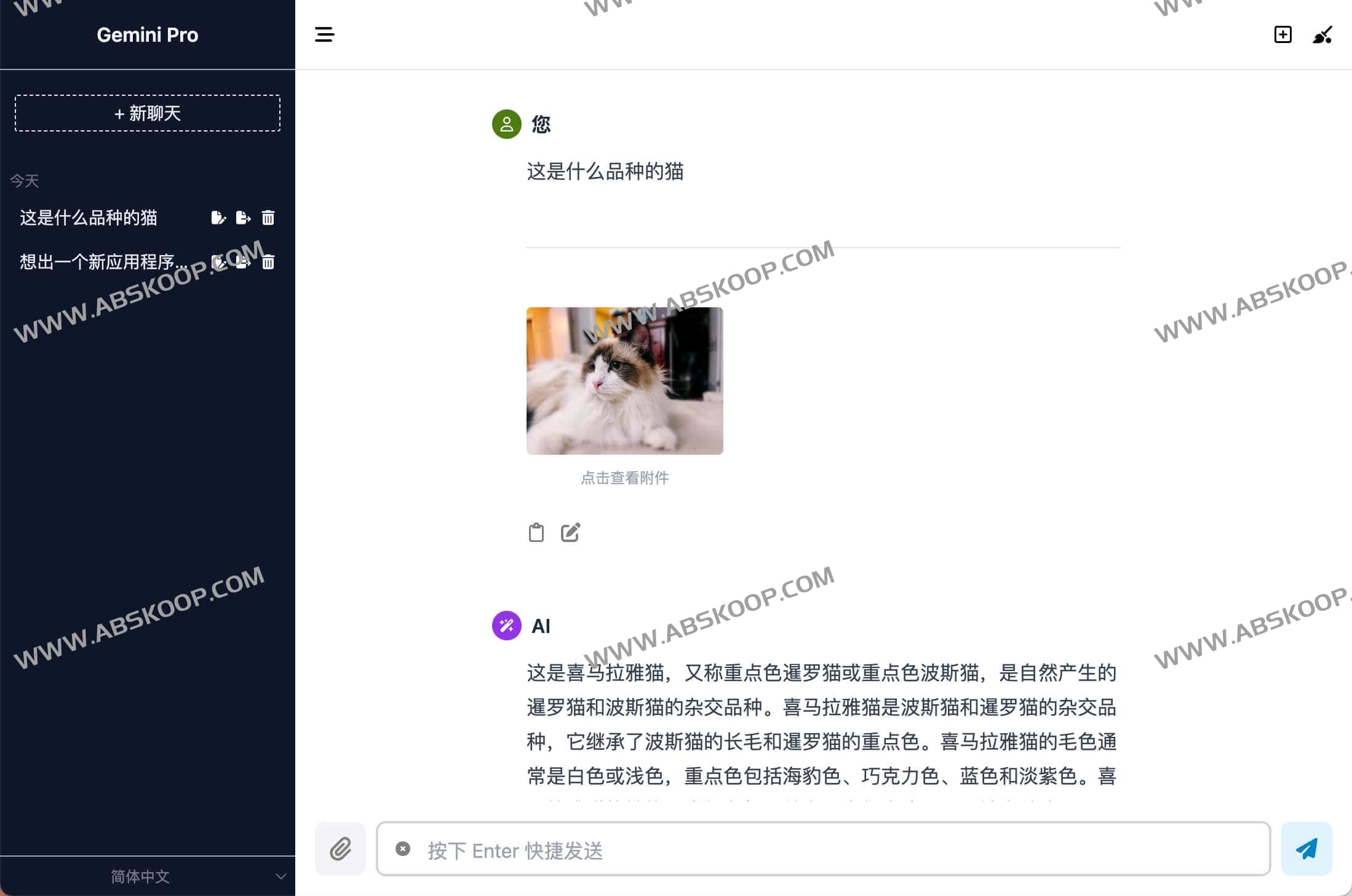 ChatGemini-基于 Google Gemini 的网页客户端 对标 ChatGPT 3.5 ChatGemini-基于 Google Gemini 的网页客户端 基于 Google Gemini 的网页客户端