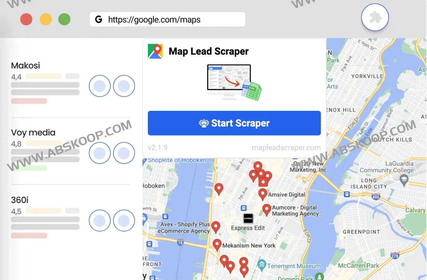 Map Lead Scraper-谷歌地图抓取插件 一键抓取谷歌地图数据 google maps scraper