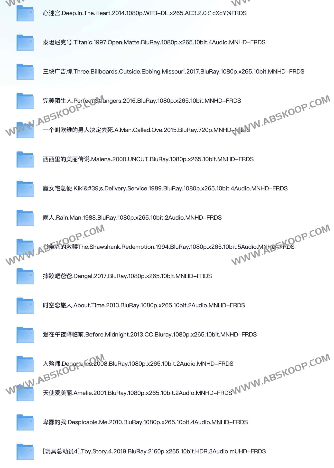 豆瓣TOP250高分电影合集 1080P蓝光 国英多音轨 豆瓣TOP250高分电影合集 1080P蓝光 国英多音轨