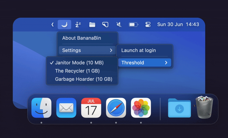 BananaBin-废纸篓上生苍蝇 提醒你清理回收站 macOS 有趣实用工具 BananaBin-废纸篓上生苍蝇 提醒你清理回收站 macOS 有趣实用工具-pp-settings