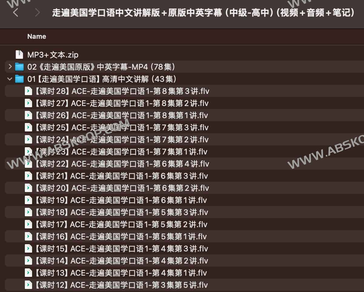 走遍美国学口语中文讲解版+原版中英字幕(中级-高中)(视频+音频+笔记) 走遍美国学口语中文讲解版+原版中英字幕(中级-高中)(视频+音频+笔记)