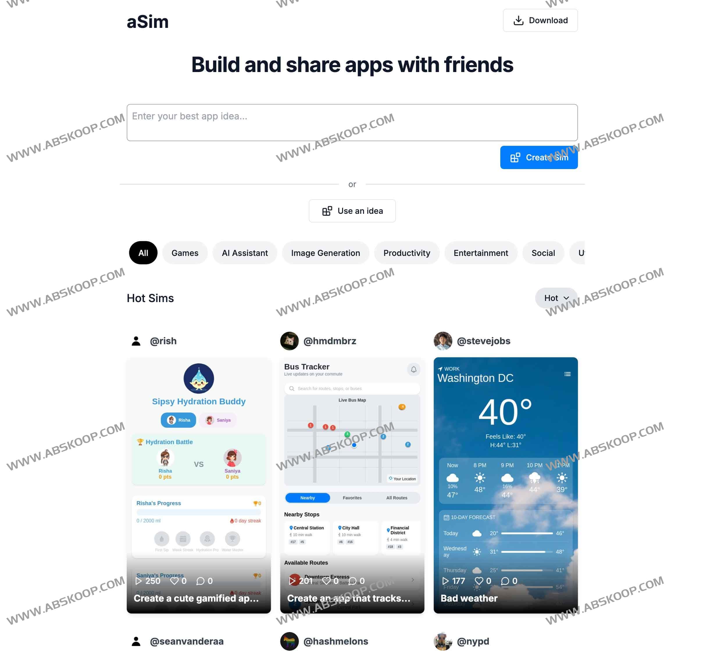 aSim:AI移动端APP生成神器 一句话即可生成一个APP aSim:AI移动端APP生成神器 一句话即可生成一个APP