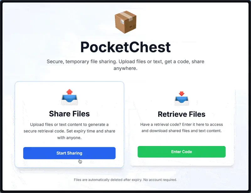 PocketChest:安全高效的临时文件分享神器 支持200GB、6位取件码(开源) 上传演示