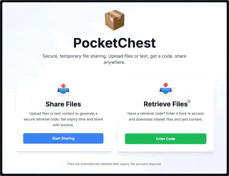 PocketChest:安全高效的临时文件分享神器 支持200GB、6位取件码(开源) 检索演示